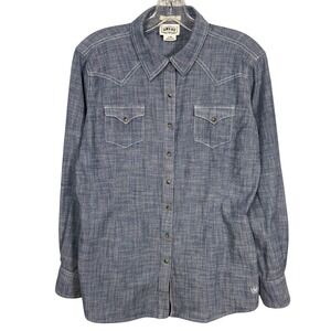 ARIAT Womens Blue Chambray Western Pearl Snap Fitted Long Sleeve Shirt Large L/G